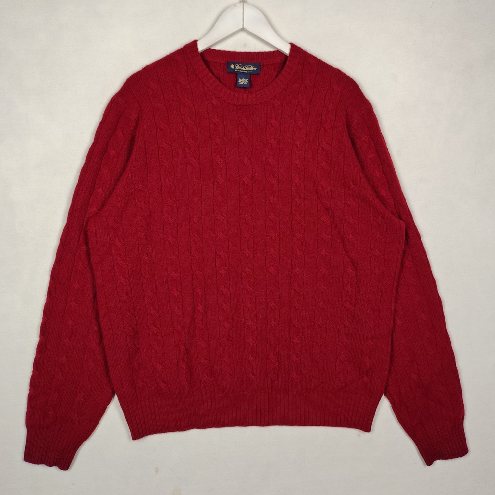 Brooks Brothers Red Cable-Knit Merino Wool Cashmere Crewneck Sweater Large